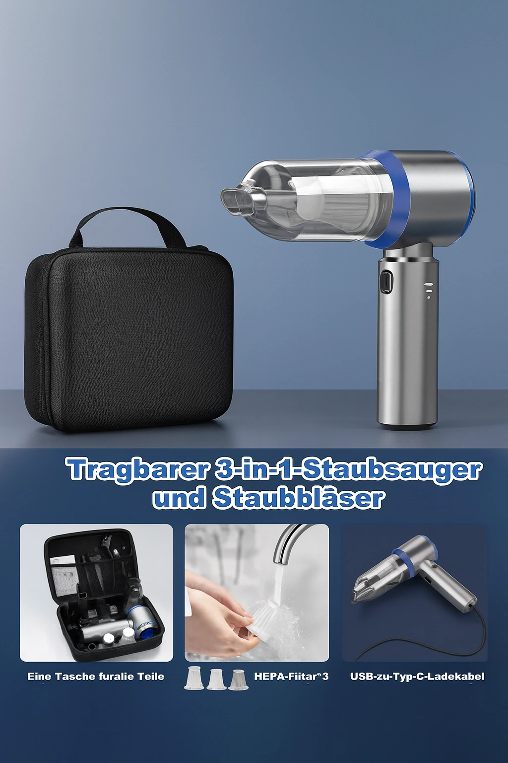 Antifnuo 3-in-1 Handstaubsauger (Akku) – bis 18.000 Pa