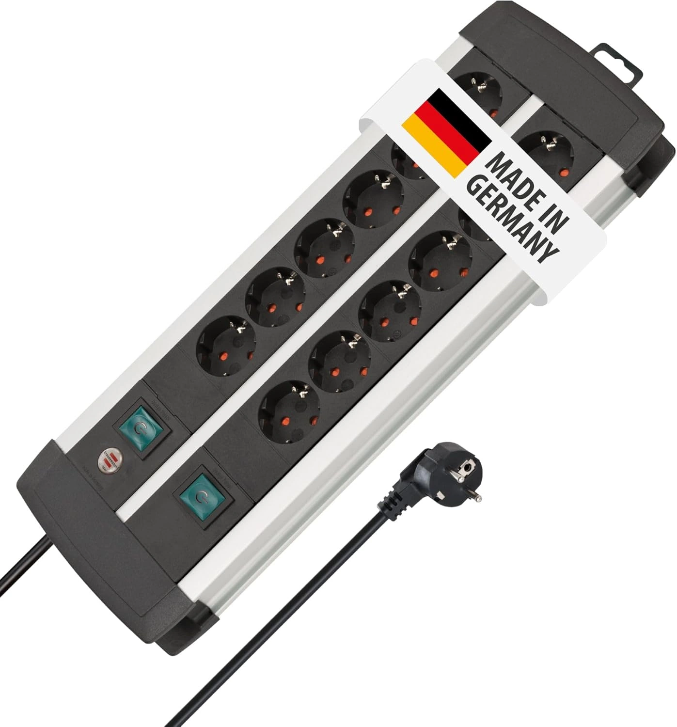 Brennenstuhl Premium Alu-Line 12-fach Steckdosenleiste – Aluminium mit 2 Schaltern