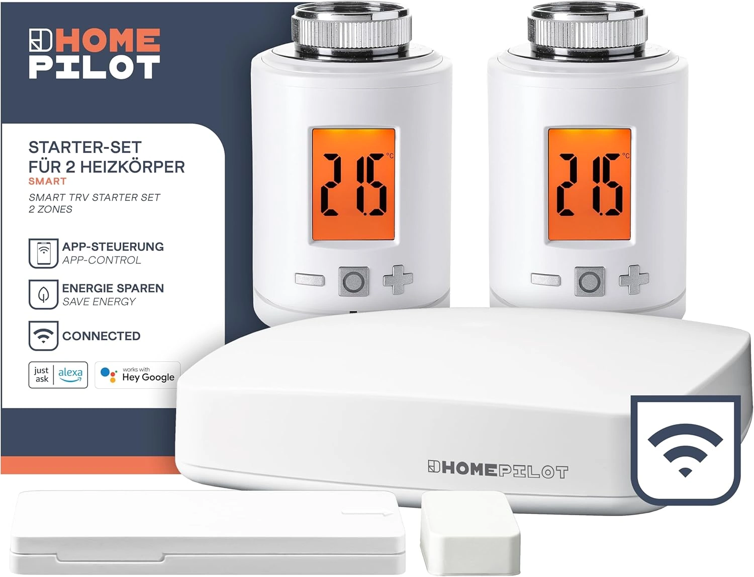 HOMEPILOT Smart-Home Heizungs-Starter-Set – 2× Heizkörperthermostat, Fensterkontakt & Gateway