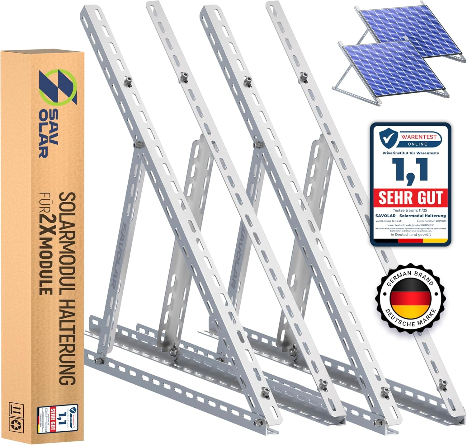 SAVOLAR Solarmodul Halterung Test – 0° bis 90° verstellbar für 2 Solarmodule