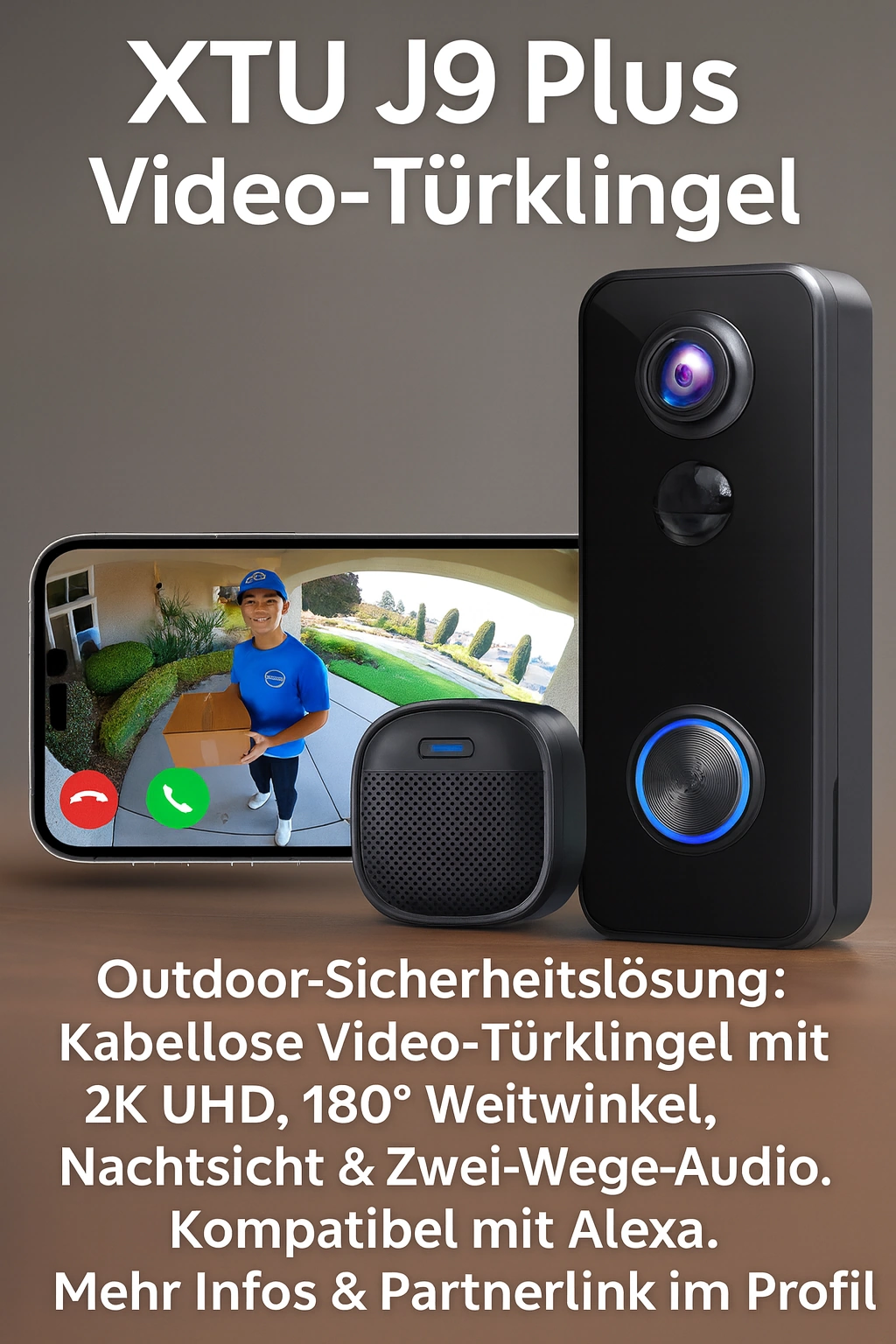 XTU J9 Plus Video-Türklingel – Kabellos mit 2K & Nachtsicht